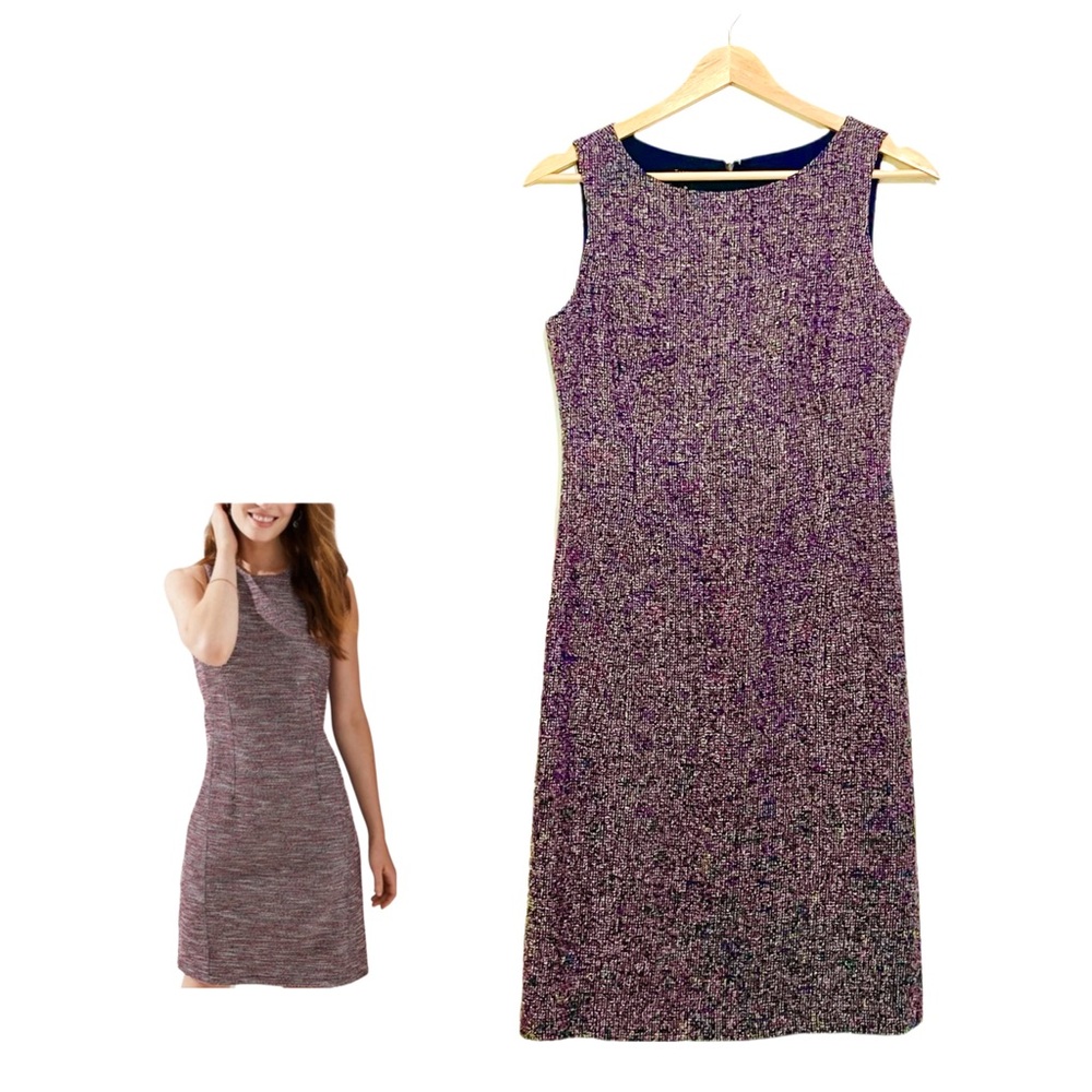 Tweed Purple Sleeveless Dress Talbots Petite Size 2 Academia Preppy City Classic